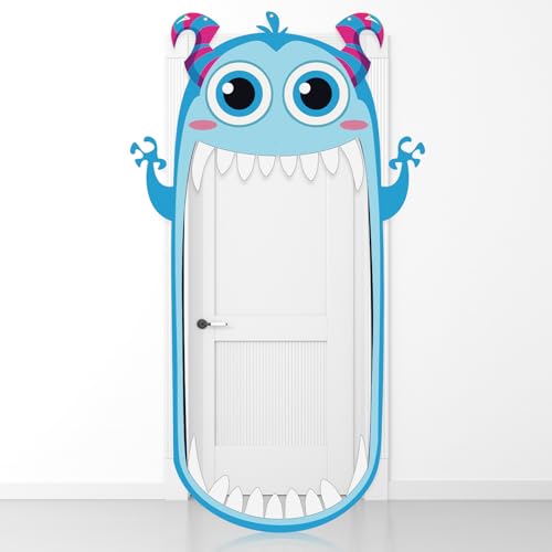 Oudain Cartoon Monster Birthday Party Porch Banner Backdrop Cute Monster Theme Door Hanging Decoration for Halloween Front Door Banner Cartoon Party Supplies Photo Props Backdrop
