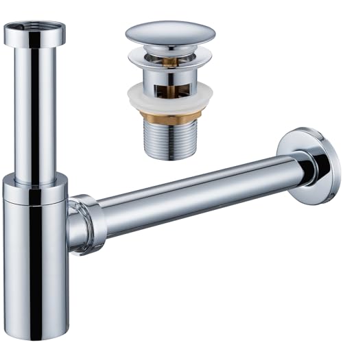 Ulytid Siphon Lavabo Salle de Bain avec Bonde Lavabo - Siphon Universel Anti-Odeur, Bonde Clic Clac avec Trop Plein - Siphon avec Orifice de Nettoyage,...