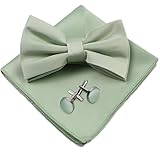 Powerruif Fliege Herren Mintgrün, Anzug Accessoires für Herren Set mit Einstecktuch und Manschettenknöpfen, Fliege mit Verstellbarer Größe Einstecktuch Set für Formelle Events und Hochzeiten