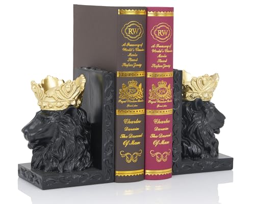 BOIHEGU Lion Statue Bookends, 7 inch Resin Exquisite Lion Statue(Set