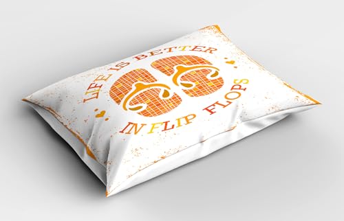 Ambesonne Flip Flop Pillow Sham Set of 2, Stained Grungy Design of Circular Life is Better in Flip Flops Text, Quality Microfiber Bedding Item for All Seasons, 26