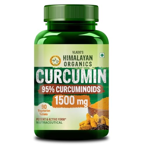 Vlado's Himalayan Organics Curcumin With Biopiperine 1500mg Tablets With 95% Curcuminoids Supplements - With Blackpepper, Turmeric, Ginger I Helps Reduce Inflammation and Pain | Antioxidant & Anti-inflammatory I Advanced Absorption - Daily Joint and Immune Health Support High Absorption Ultra Potent for Men & Women - 90 Veg Tablets