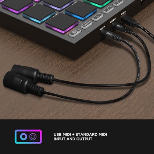 emp16 midi pad controller beat maker machine with bluetooth 16 rgb velocity sensitive beat pads 16 level fullhalf level oled display midi inout