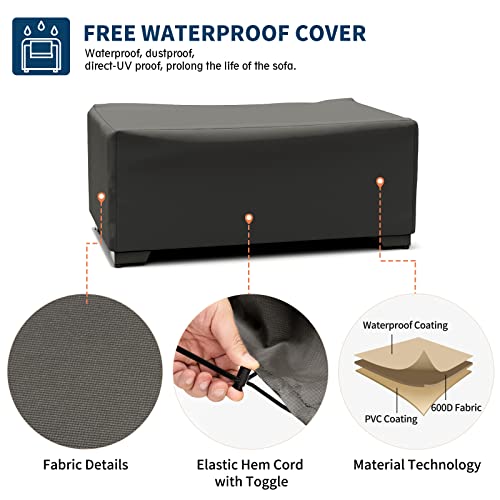 Udpatio 3-Seat Patio Wicker Sofa, Outdoor Rattan Sectional Couch Furniture Steel Frame W/Furniture Cover Non-Slip Cushion And Deep Seating High Back, Khaki #TOP3