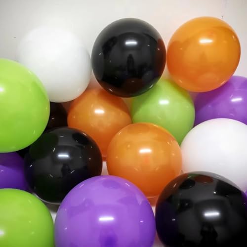 Image of 100pcs Halloween Balloons w /Ribbon 12 Inch for Halloween Party Decorations | Black Orange White Purple Green Balloons for Halloween Party Decorations