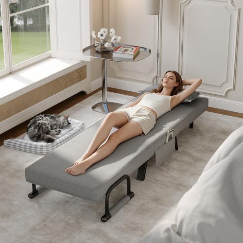 Image of TYBOATLE Sleeper Chair Bed Set of 2, Folding Futon Sofa Bed, Light Grey | Comfy, Small, Cozy, Convertible, 5 in 1, Adjustable Backrest, Side Pockets, Pillow, Small Spaces, Office, Dorm