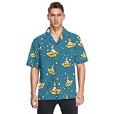 Glaphy Yellow Submarine Mens Hawaiian Shirts Short Sleeve Stretch Casual Aloha Shirt Vacation Tropical Button Down Beach Shirts