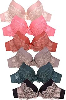 Women's Premium Plain Lace Overlay Full Cup Bra (6 Pack) (38C)