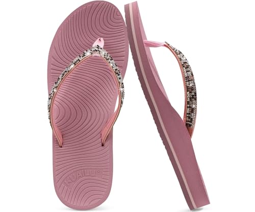 Image of KuaiLu Women's Rhinestone Flip Flops Arch Support Yoga Mat Cushion Sandals