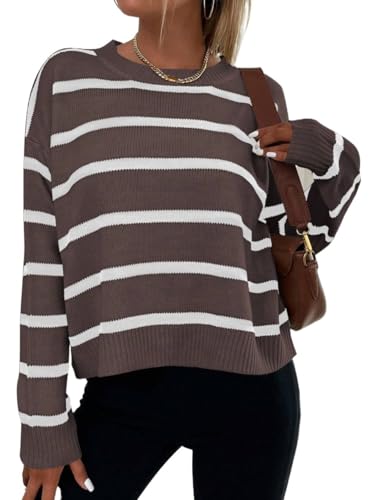 Oversized Long Sleeve Pullover Crew-Neck Fall Sweater Top for Women