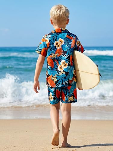 Image of DAXIANG Boys 2 Piece Hawaiian Outfit Summer Button Down Shirt and Pocket Short Sets Beach Vacation Clothes for Kid Size 3-10