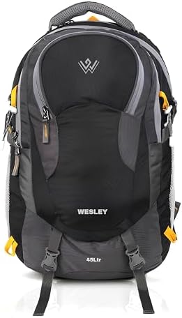 Wesley Spartan Unisex Travel Hiking Laptop Bag fits Upto 17.3 inch with Raincover and Internal Organiser Backpack Rucksack College Bag (Black Grey)