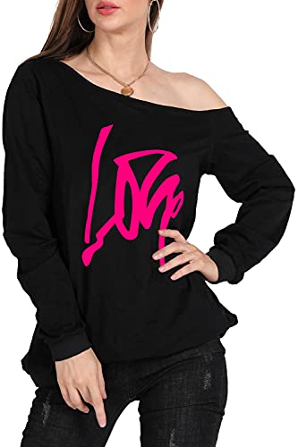 Image of MAGICMK Woman's Sweatershirt Lips Print Causal Blouse Off The Shoulder Long Sleeve Loose Slouchy Pullover Plus Size Tops