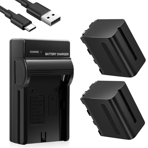 2PCS NP-F970 Battery with Charger,12000mAh NP-F970 Battery Replacement for Sony F970 F960 F950 F930 F550 F530 F570 Compatible with Sony DCR-VX2100, DSR-PD150, DSR-PD170, FDR-AX1, HVR-Z1P