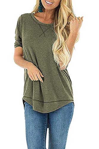 Hiyiyezi Summer Tops For Women Short Sleeve Side Split Casual Loose Tunic Tops (Small,Vg Green) #TOP1