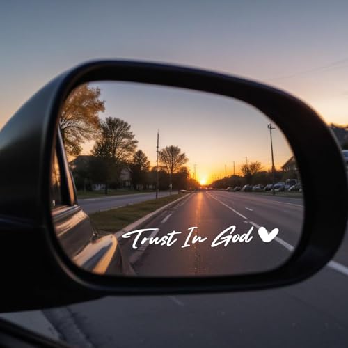Image of 3X Trust in God Rear View Mirror Sticker, Rearview Mirror Decal with Heart Car Window Decals Self Affirmations Car Mirror Stickers for Women Water Bottle Laptop Accessories Gifts(White)