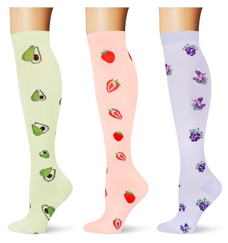 Image of (3 pairs) Compression Socks 20-30 mmHg Long Knee High Socks for Women Men Support Athletic Travel Daily Wear