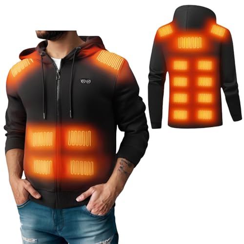 Womens Mens Heated Hoodies Zip Up Drawstring Hooded Jacket Windbreak Warming Rechargeable Sweatshirt with Pockets