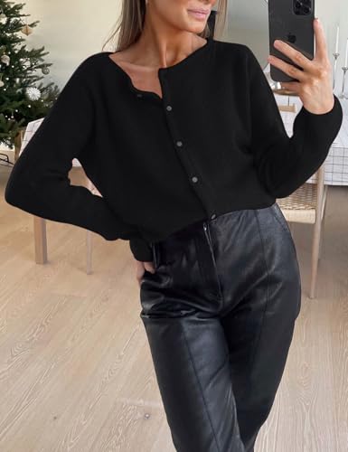 Arssm Women Button Down Cardigan Sweater Crewneck Soft Knit Long Sleeve Y2k Fall Jumper Tops4
