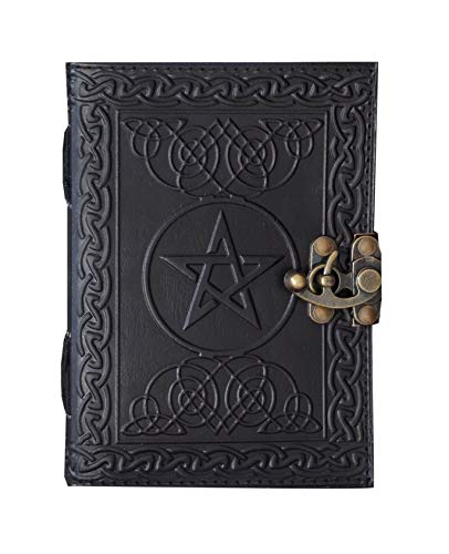 Diario in pelle con pentagramma nero, 15,8 x 15,8 cm, con scritta: libro delle ombre, con chiusura a blocco, pentacolo Wicca pagan Supplies Stregoneria sfoderato carta taccuino
