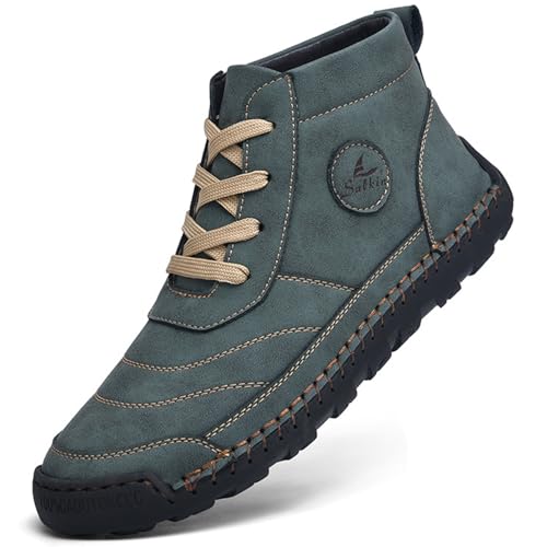 Image of Men's Casual Leather Handmade High Boots Fashion Lace-Up Non-Slip Sneakers Outdoor Comfort Retro Walking Driving Ankle Chukka Bootie