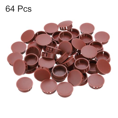 Image of MECCANIXITY 64PCS 32mm(1 1 /4 inch) Red Brown Plastic Hole Plugs, Flush Type Panel Hole Plugs Insert End Caps for Locking Hole Tubes Furniture Cabinet