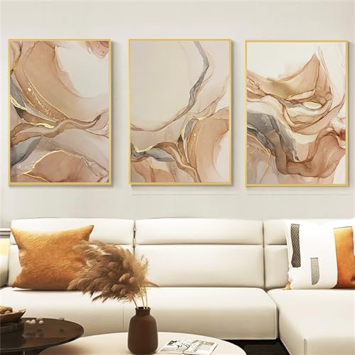 Lienzos Impresos Cuadros de Lujo en Mármol Beige y Dorado Set de Arte de Pared Exclusivo