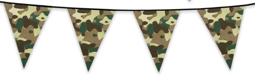 10 Metre Army Camo Bunting with 20 Triangle Pennant Flags Soldier Kids Party Camouflage Garland Banner Fete Fair Event Decoration 32ft