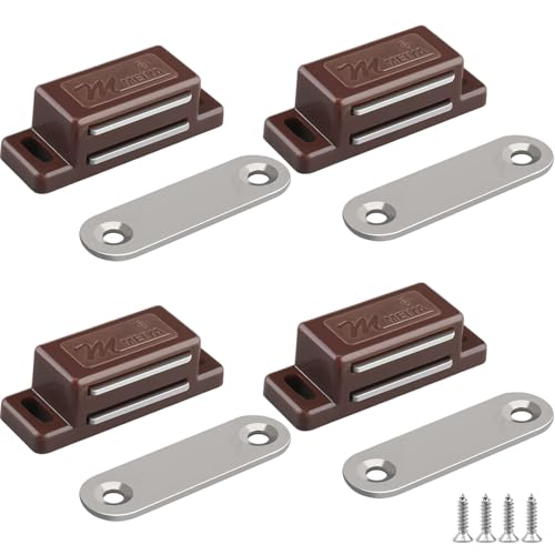 Cabinet Magnetic Catch - 4 Pack Cabinet Door Magnetic Latch for Cupboards Drawers Closet Doors and Shutters (Brown)