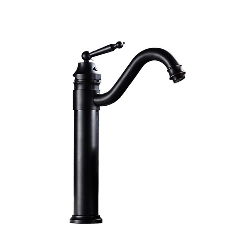 Brass Retro Bathroom Basin Sink Mixer Taps Deck Mounted Single Holder 360 Swivel Spout Faucet B504(Black)
