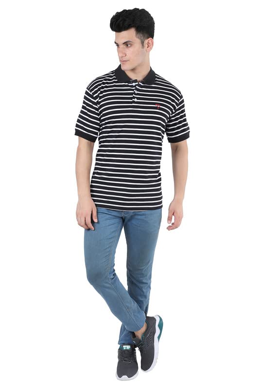 Image of Particle Men's Plus Size Big Size Cotton Polo Collar T-Shirt | Relaxed Fit Striped Half Sleeve | 100% Cotton 210 GSM | Smart Casual | Sizes 2XL-6XL | Breathable Summer Wear