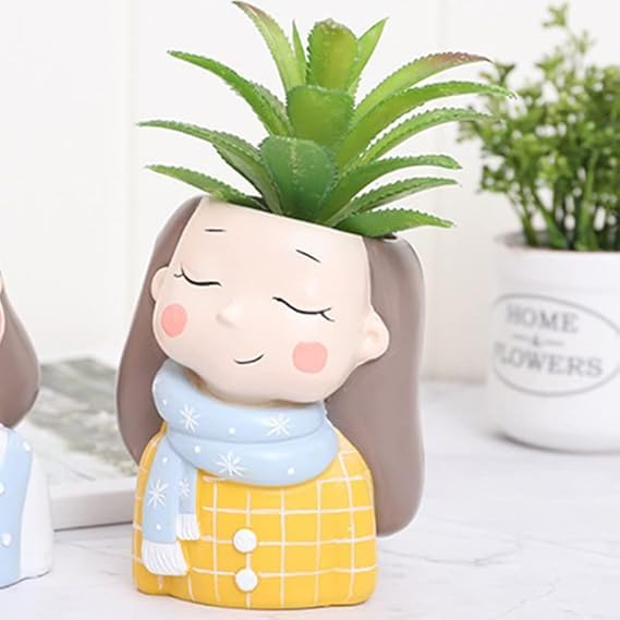 Gifting Unique & Trendy Handcrafted Resin Cute Winter Muffler Girl Creative Succulent Flower Pots Balcony Pot Garden Flower Pot Creative Animal Only Pot without Plant (B0D94W5ZYJ) Amazon Price History, Amazon Price Tracker