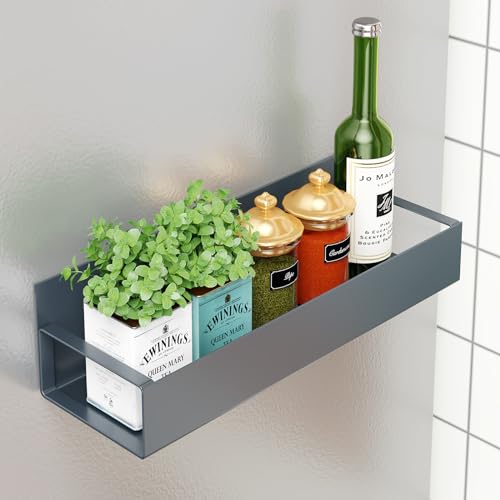 Image of OrganizeMee Movable Kitchen Organizer Storage Spice Magnetic Rack, Decorate Your Fridge,Washing Machine & Microwave Oven with Magnetic Metal Fridge Side Rack 1 Year Warranty (Grey Set Of 1)