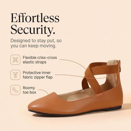Image of EMMA NEW YORK Ankle Strap Flats for Women, Women Flat Ballerina Shoes, Women's Ballet Flats with Strap