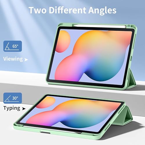 Image of TGK Rotating Case for Samsung Galaxy Tab S6 Lite 10.4 inch SM-P610 P615 P613 P619 with Pencil Holder Trifold Stand Cover Clear Back (Mint Green)