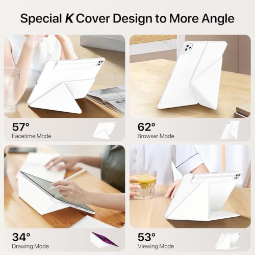 Image of for iPad Pro 11 Inch Case 2022 /2021 /2020, Magnetic Slim Foldable Multi-Angle Folio Case with PU Leather, Auto Wake /Sleep & Hidden Pencil Holder (White, iPad Pro 11 in 2020 /2021 /2022)