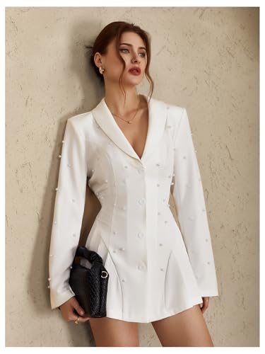 Women's Pearl Lapel Collar Blazer Button Down Long Sleeve Ruffle Work Office Dressy Jackets4