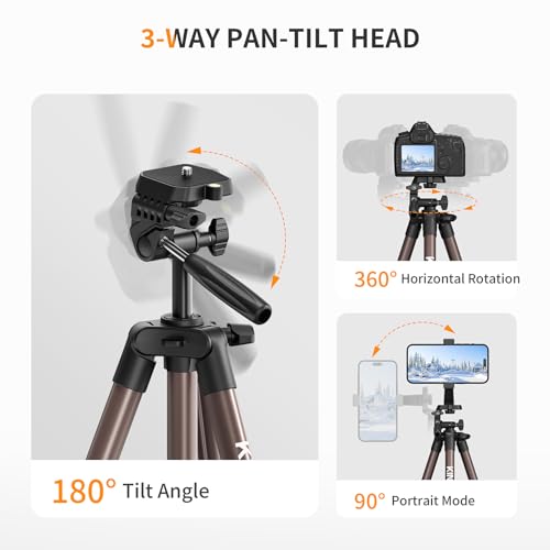 KINGJOY 71'' Camera Tripod for iphone with Remote & Carry Bag and Phone Stand for Filming, Selfie Stick, Aluminum Lightweight Travel Tripod, Max Load 6.6LB VT-831HYS - Image 4