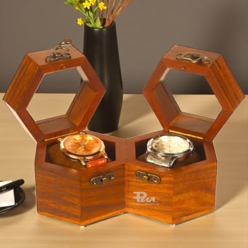 Image of Wooden Watch Storage Case With 2 Compartments, Handmade & Dustproof Organizer, Golden Brown Gift Box For Men & Women, Premium Watch Storage Box, Watch Display Box