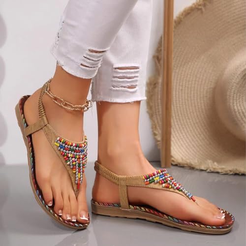 Beach Sandals for Women, Comfy for Travel, Beach or Poolside,Flat Sandals,Comfort Walking Shoes Bohemian,Brown 8.5