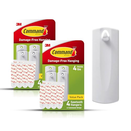 Command Sawtooth Picture Hangers Damage Free Hanging Frame Hangers No Tools Wall Hooks for Hanging Sawtooth Frames in Living Spaces 8 White Picture Frame Hangers and 16 Command Strips