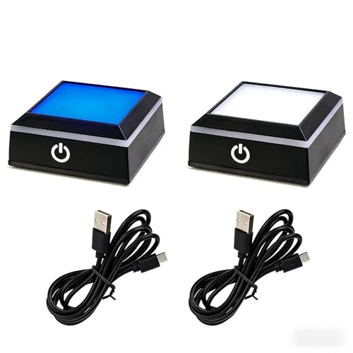 Image of Lighted Led Base for Glass Art Crystal Display Light Base - 6-Color Adjustable LED Platform for Holiday Decor & Art Photography (2.68in ABS Base) set of 2