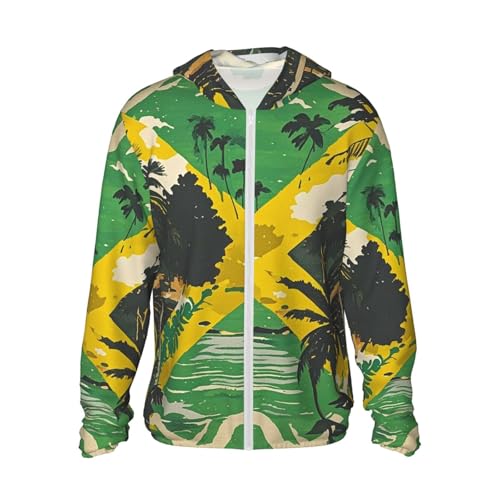 UPF 50+ Sun Protection Hoodie Long Sleeve Vintage Jamaican Flag Sun Shirt Rash Guard Fishing Shirts for Men