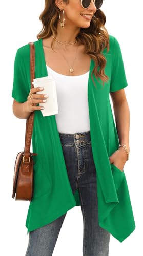 Image of Veryoung Floral Short Sleeve Cardigans for Women Casual Drape Open Front Lightweight Summer Cardigan with Pocket High Low Hem