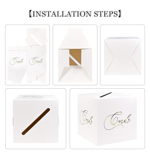 Image of White and Gold Card Box Gift Card Box Holder Envelope Box for Wedding Birthday Baby Shower Retirement Party Graduation Card Box