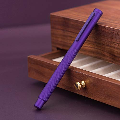 Image of Asvine Purple Fude Pen, Bent Nib Fountain Pen Calligraphy (Fine to Broad) with Converter and Metal Pen Case Set