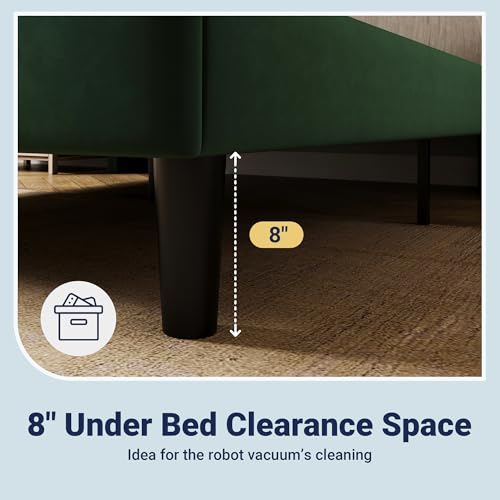 Image of Allewie Queen Size Platform Bed Frame with Velvet Upholstered Wingback Headboard, No Box Spring Needed, Under Bed Storage Space, Strong Wooden Slats, Modern Mattress Foundation, Easy Assembly, Green