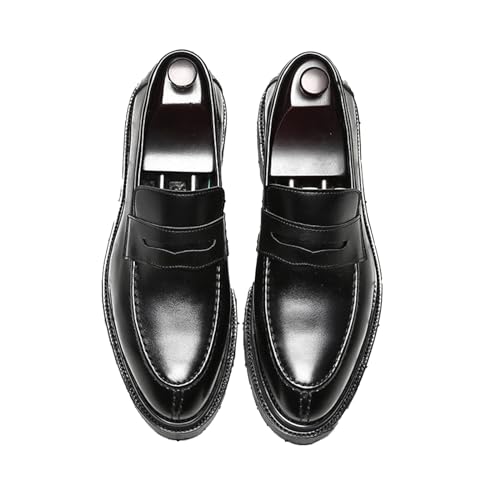 Men's Round Toe Chunky Leather Casual Loafers Fashionable Slip-On Non-Slip Retro Formal Penny Loafers for Dating Prom Wedding2