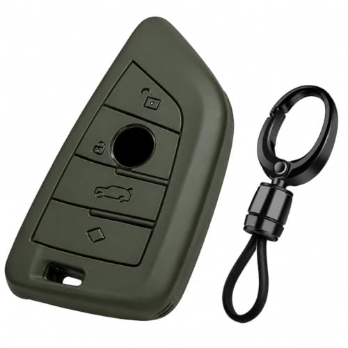 Image of JVCV Soft TPU Cover Compatible with BMW X1, X3, X6, X5, 5 Series, 6 Series, 7 Series 4 Button Blade Smart Key | Scratch-Resistant Protective Case (Matte Green Style A)