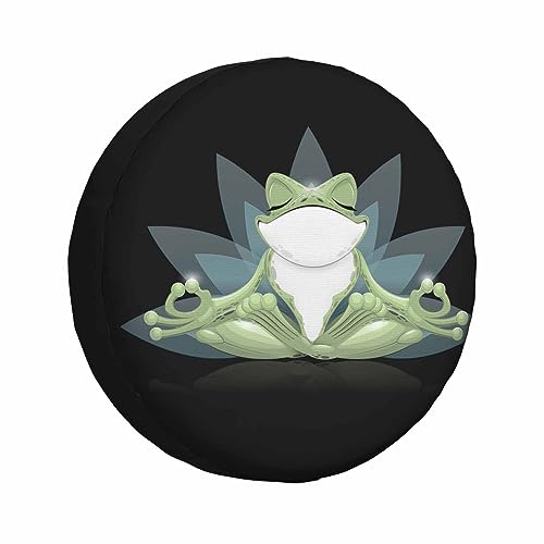 Image of Frog Spare Tire Cover Funny Lovely Animal Sit on the Floor Closed Eyes Lotus Tranquil Green Weatherproof Universal Wheel Protectors Camper Tire Covers for Trailer Rv Travel(17 inch)